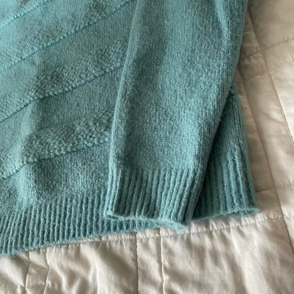 Knit comfy cozy aqua cottagecore sweater striped sz XL boho‎ chic winter - Picture 3 of 4